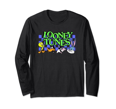 Amazon Essentials Looney Tunes Checkerboard with Characters Long Sleeve T-Shirt