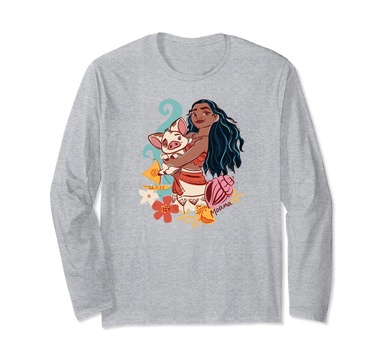 Amazon Essentials Princess Moana Layered Portrait Long Sleeve T-Shirt