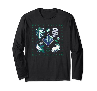 Amazon Essentials Harry Potter Hogwarts Houses Square Long Sleeve T-Shirt