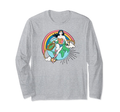 Amazon Essentials DC Comics Wonder Woman Lasso Rainbow World Long Sleeve T-Shirt