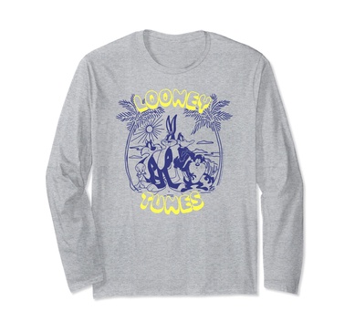Amazon Essentials Looney Tunes Tropical Paradise Beach Scene Long Sleeve T-Shirt