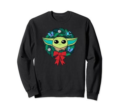 Amazon Essentials The Mandalorian Grogu Holiday Christmas Wreath Sweatshirt