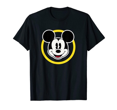 Amazon Essentials Disneyland Shirts, Disney Smiling Mickey T-Shirt, Classic Comfort Fit, Yellow Circle Design, Men's