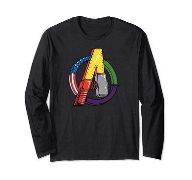 Amazon Essentials Marvel Avengers Multi Hero Logo Collage Long Sleeve T-Shirt