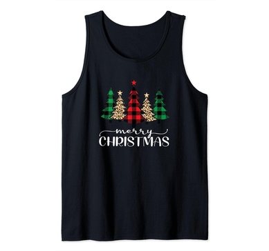 Merry Christmas Holiday Plaid Christmas Tree & Leopard Print Tank Top