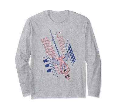 Amazon Essentials Marvel Spider-Man Hanging in the City Line Drawing Long Sleeve T-Shirt