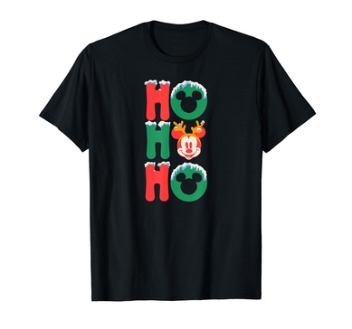 Amazon Essentials Men's Mickey Mouse Ho Ho Ho Snowy Christmas Antlers T-Shirt, Black Graphic Print, Small