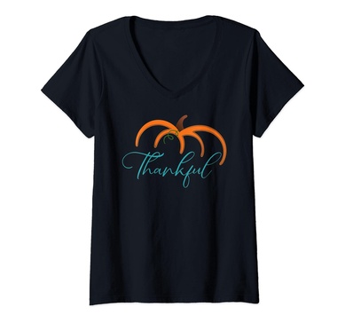 Womens Fall Pumpkin Thankful women tee Thanksgiving Be Blessed V-Neck T-Shirt