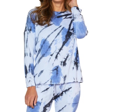 marble wash long sleeve scoop neck tee in peri