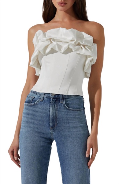 sarahi ruffle detail strapless top in white