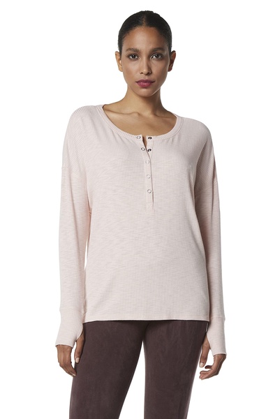 Andrew Marc Women's Long Sleeve Ribbed Vented Henley