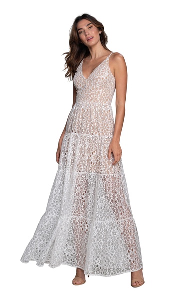 Dress the Population Women's Melina Sleeveless Plunge Neckline Fit and Flare Maxi Dress