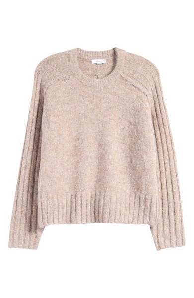 Topshop knit rib detail crew relaxed sweater in mushroom