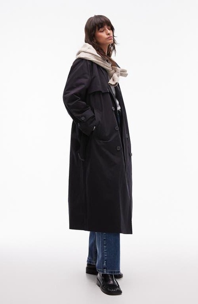 Topshop 2in1 borg trench coat in anthracite