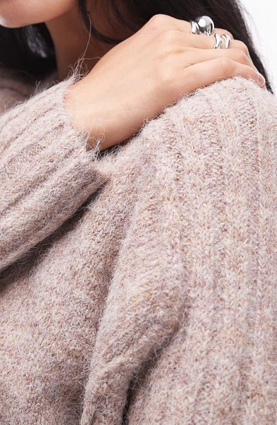 Topshop knit rib detail crew relaxed sweater in mushroom