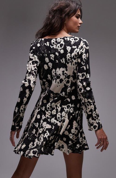 Topshop deep cowl neck tea dress in mono floral