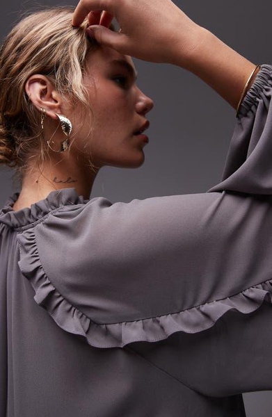 Topshop frill trapeze mini dress in gray