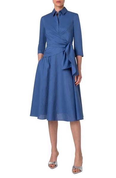 seersucker midi dress in ink
