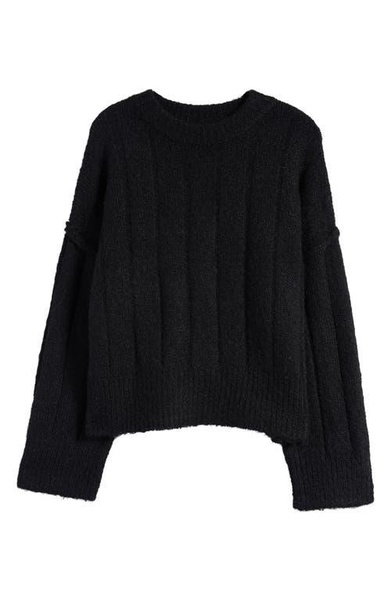 Topshop knitted fluffy rib oversized crew sweater in black