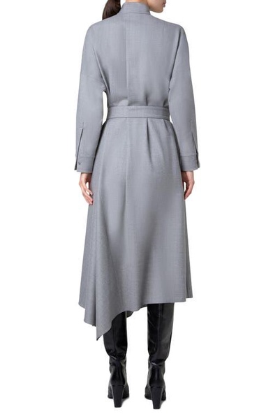 Half-Circle Inset Belted Long-Sleeve Midi Dress