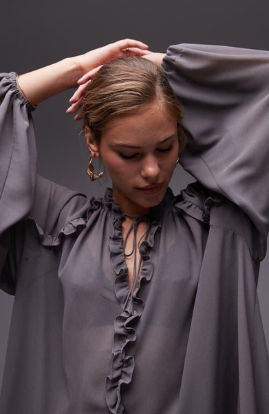 Topshop frill trapeze mini dress in gray