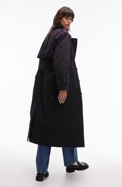 Topshop 2in1 borg trench coat in anthracite