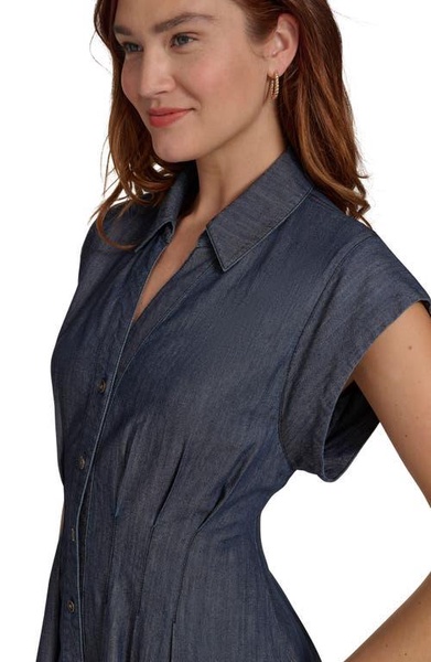 Women's Denim Midi Cap-Sleeve Shirtdress