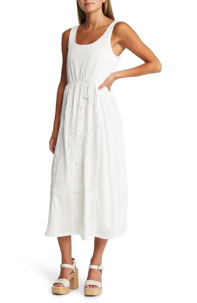 vivian lace inset cotton maxi dress in white