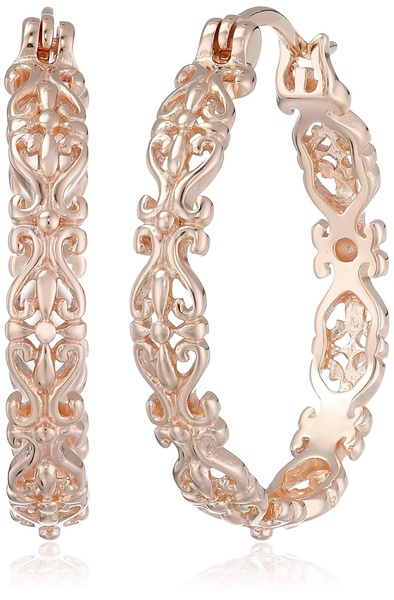 Amazon Essentials Gold Plated Sterling Silver Filigree Round Hoop Earrings , (previously Amazon Collection)
