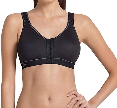 active front close sports bra in black