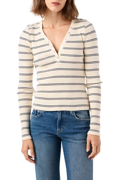 dearest henley top in bone/neptune
