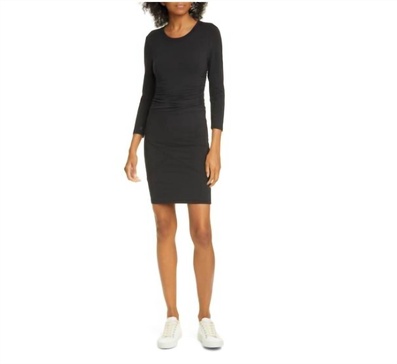 pima cotton long sleeve bodycon dress in black