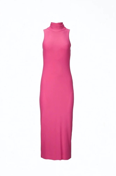 women's poste stretch-mesh turtleneck bodycon midi dress in azalea pink