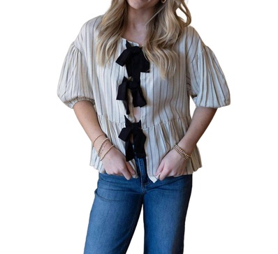 stripe bow tie top in cream