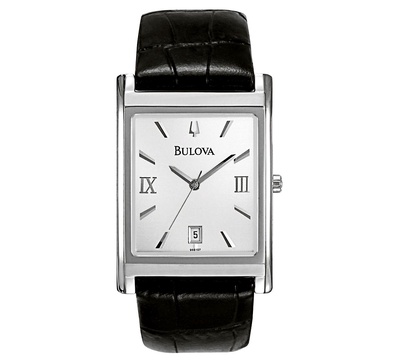 Men's Black Leather Strap Watch 45mm 96B107