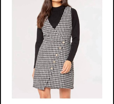 houndstooth mini dress in black