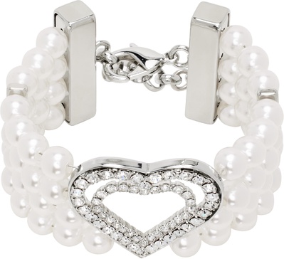 White & Silver Faux-Pearl Heart Bracelet