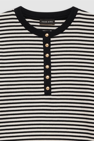 Alessia Long Sleeve Tee - Cream And Black Stripe