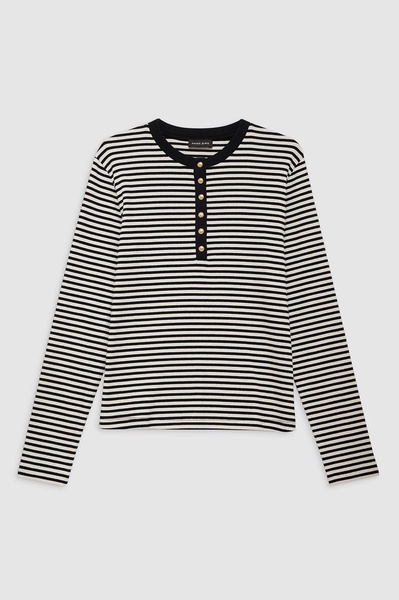 Alessia Long Sleeve Tee - Cream And Black Stripe