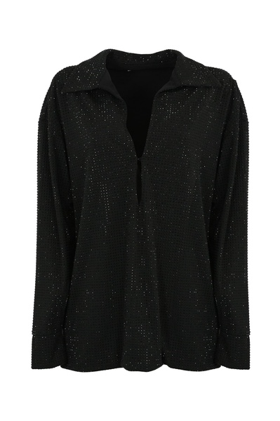 Jersey Blouse With Rhinestones