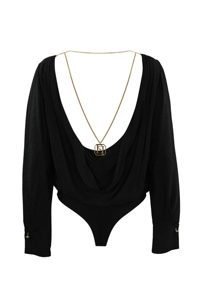 Jacquard Satin Body Shirt With Necklace