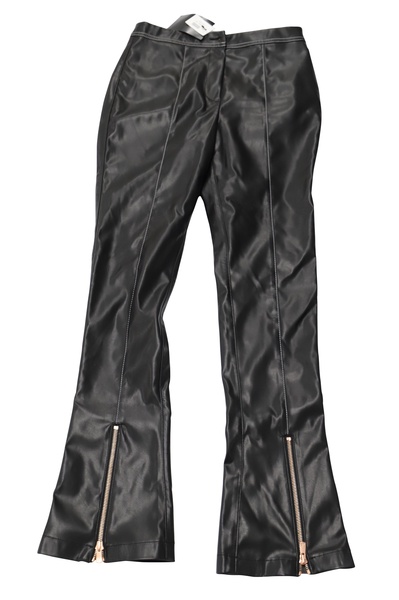 saya zipper flared pants in black faux leather