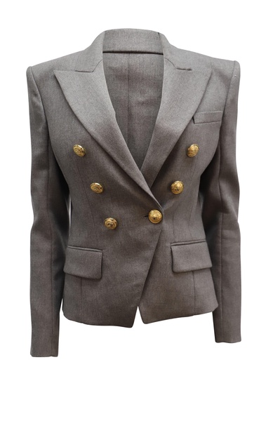 fitted double breasted blazer in grey wool