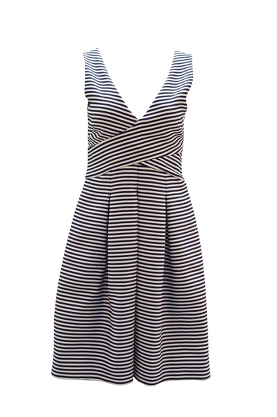 sleeveless stripe dress in blue print polyester