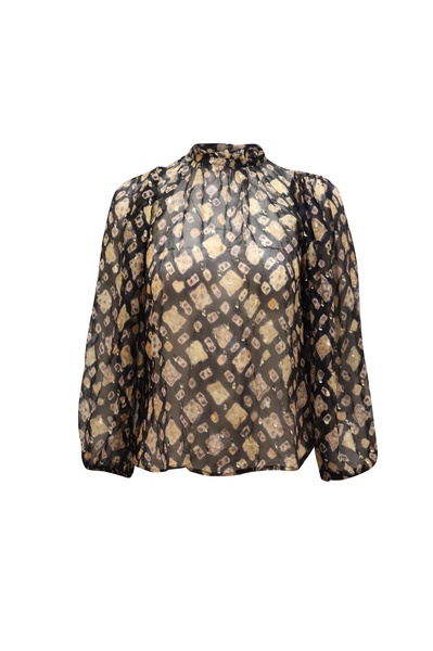 printed see through blouse in multicolor silk