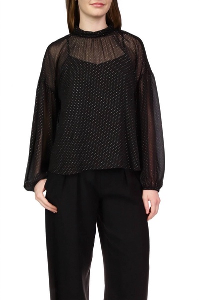 sheer volume metallic blouse in black