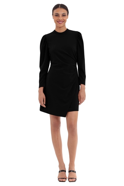 Donna Morgan Women's Leg O' Mutten Sleeve Side Draped Mini Dress