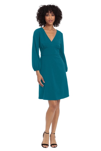 Donna Morgan Women's Long Sleeve V-Neck Dress