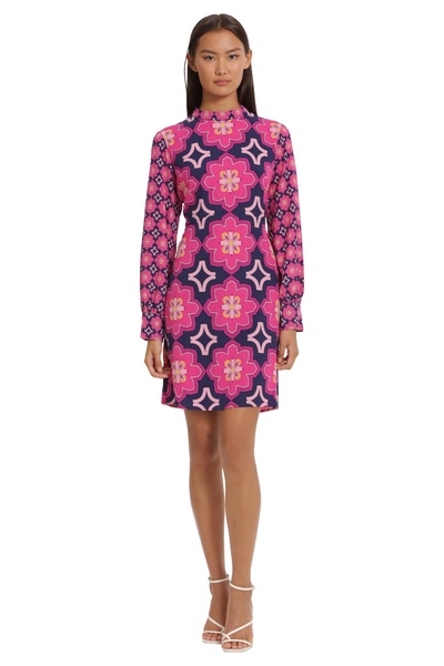 Donna Morgan Women's Long Sleeve Mock Neck Floral Printed Fit and Flare Dress