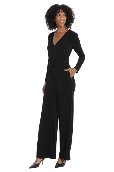 Maggy London womens Draped Twist Waist V- Neck Long Sleeve Jumpsuit